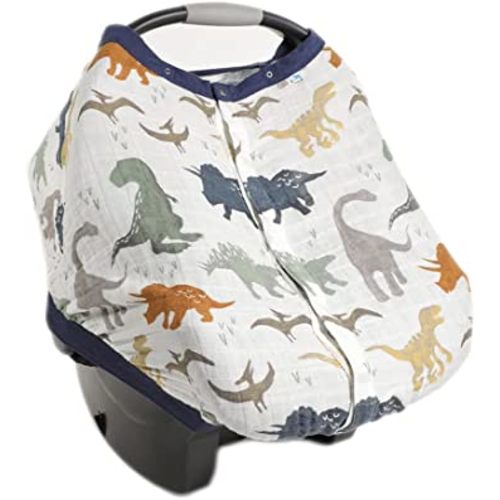 Little Unicorn 100% Cotton Muslin Car Seat Canopy | Super Soft Lightweight Cover with Window | Breathable | Magnetic Closure | Baby and Infant | Machine Washable | Shower Gift | Dino Friends