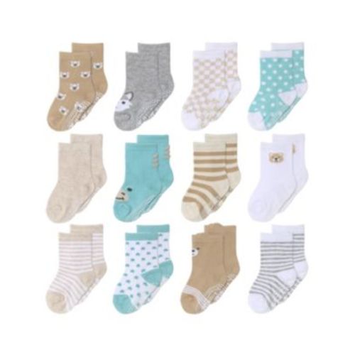 Baby Boys 12pk Cotton Socks, Grey Oatmeal Mint