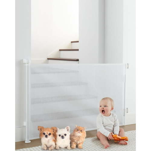 Retractable Mesh Baby & Dog Pet Safety Gate for Stairs & Doorways - 33" Tall, Extends to 55" Wide - Indoor & Outdoor Child Gates for the House, White
