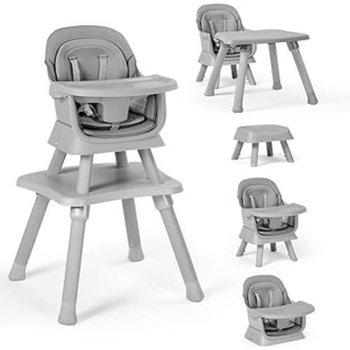 Baby High Chair, 8 in 1 Convertible Highchairs for Babies and Toddlers, Children Dining Booster Seat/Kids Building Block Table for Girls Boys, Baby Seat with Removable Tray, Light Grey