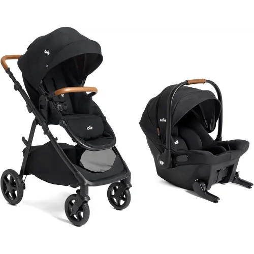Joie™ Ginger™and Mint Latch™ Travel System – 4-in-1 Travel System with Base-Free Infant Car Seat & Stroller, Built-in Latch for Easy Install and an Included All-Terrain Stroller (Shale Dark)