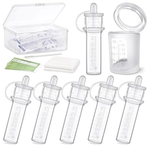haakaa Colostrum Collectors 6ml/6pcs & Lidded Feeding Cup 25ml/1pc Set- Collect, Store & Feed Colostrum in One, Ready-to-Use Individually Wrapped, Reusable & Leakproof Colostrum Syringes