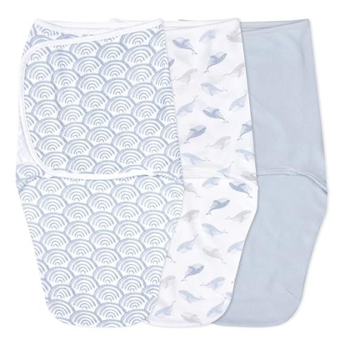 aden + anais Easy Swaddle Wrap, Newborn Wearable Swaddle Blanket, Adjustable Fasteners, 100% Cotton, 3 Pack, 0-3 Months, at Sea