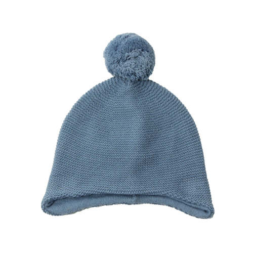 Indigo Knit Pom-Pom Baby Hat