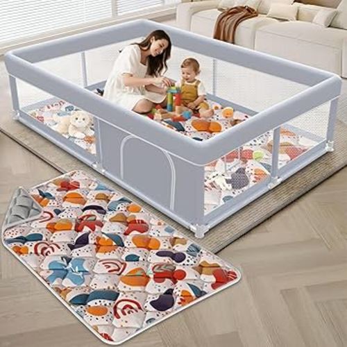 Baby Playpen with Mat, 65 x 50 Inch Play Pen Playards, Playpen for Babies and Toddlers, Baby Playard for Indoor & Outdoor Active Center Game Fence, Skin-Friendly Fabric and Soft Breathable Mesh