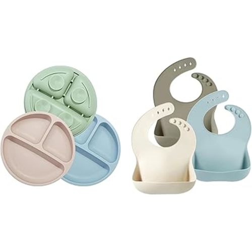 PandaEar Toddler Plates & Silicone Baby Bibs