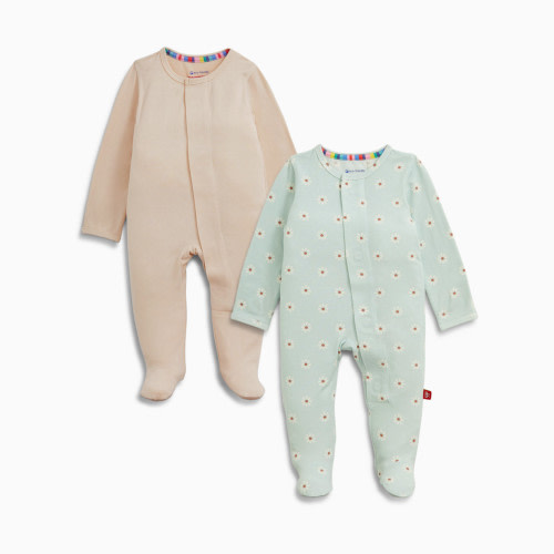 Magnetic Me Modal Magnetic Footie (2 Pack) - Sage Flower/Tan, Newborn