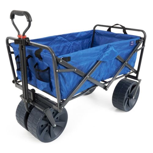 Mac Sports Heavy Duty Steel Frame Collapsible Folding 150lbs. Capacity Outdoor Beach Garden Utility Wagon Cart With All Terrain Wheels - Blue/black