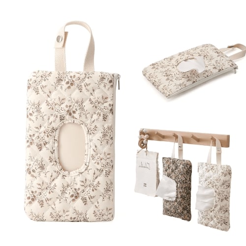 Wipe and Diaper Pouch Quilted Wipe Holder Floral Quilted Diaper Pouch Portable Mommy Bag for Travel Stroller Daily Casual,B
