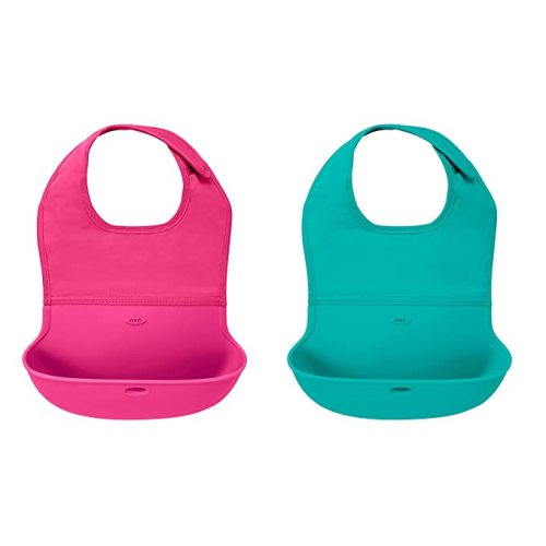 OXO Tot Roll-Up Bib 2 Pack - Pink/Teal - Teal/Pink
