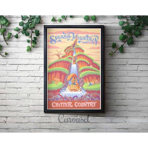 Vintage Style Disneyland Splash Mountain Attraction Poster, Disney, Disneyland, Nursery, Kids Bedroom, Retro, Travel Poster, Wall Art