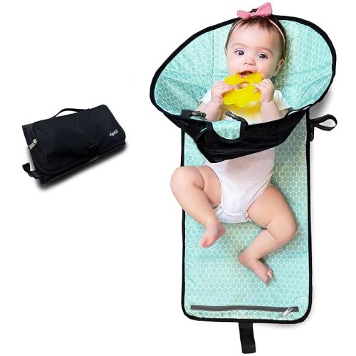 SnoofyBee - Portable Playtime Changing Pad: 3-in-1 Diaper Clutch, Changing Station, and Clean Hands Toy Barrier. Water-Resistant and Stylish, with Dual Storage Pockets. Black-2024-Improved-Version