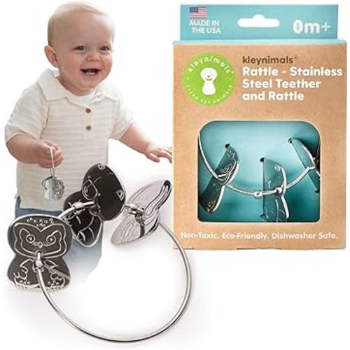 Made in USA Stainless Steel Toy Keys, Baby Rattle, Teether & Fidget Toy – Heirloom Quality, Safe, Non-Toxic, BPA-Free – Ideal for Teething, Sensory Play & Early Development - by Kleynimals