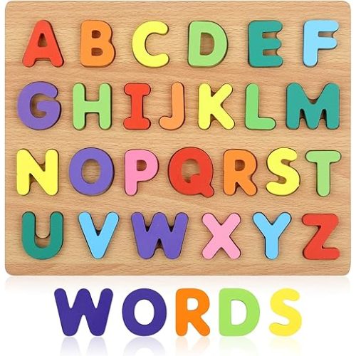 Alphabet Puzzle, Wooden Puzzles for Toddlers 3 4 5 Year Old, ABC Letter Puzzle, Educational Learning Toys for Kids Girls Boys Preschool Activities