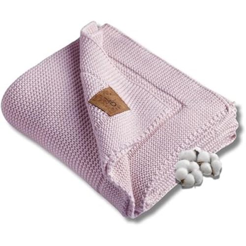 100% Organic Cotton Baby Knitted Blanket for Girls/Boy Lavender Frost 30x40 Inches Gift Boxed-Swaddle and Receiving Blankets Neutral-Soft Toddler, Crib, Stroller, Newborn Baby, Nursery