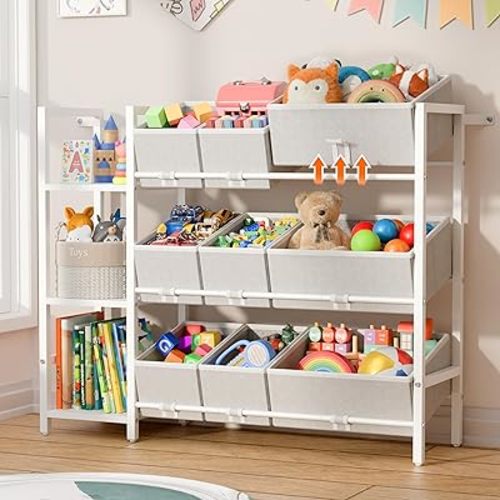 CODACE Kids Toy Organizers and Storage - Toy Shelf for Playroom， Kids Room and Living Room Organization, Toddler Toy Bins for Kids Organizer，Kids Bookshelf and Toy Storage, White, Easy to Assemble