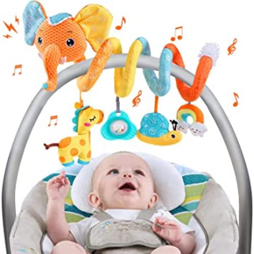 SAOTAENG Car Seat Toys, Infant Baby Color Elephant Stroller Toy Stretch & Spiral Activity Toy Baby Car Toys, Hanging Toys for Car Seat Crib Mobile, Newborn Sensory Toy Best Gift for 0 3 6 9 12 Months