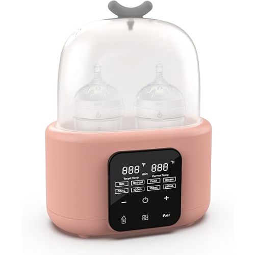 Baby Bottle Warmer, 9-in-1 Fast Milk Warmer for Breastmilk or Formula with Timer, 24H Constant Warming, with Defrost, Heat Baby Food Jars, Sterili-zing Function, Accurate Temp Control, Fits 2 Bottles