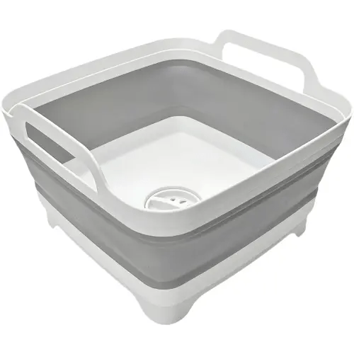 Collapsible Wash Basin 9L, Foldable Dish Tub with Drain Plug, Portable Collapsible Dish Basin, Camping Sink for Washing Dishes, Laundry & Kitchen Use,Gray