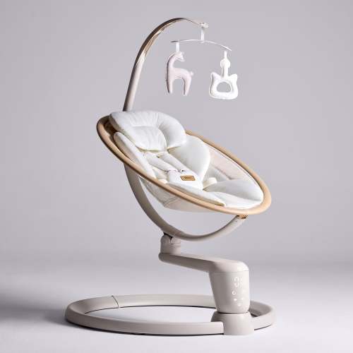 Sand Cream Wood-Grain Finish HARPPA Weddell Signature | Eye-Level Electric Baby Swing