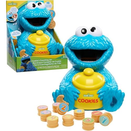 Just Play Sesame Street Cookie's Counting Jar, 12-Pieces, 20+ Phrases and Sounds, Learning and Education, Kids Toys for Ages 2 Up