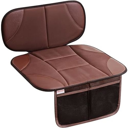 Car Seat Protector for Kids, Anti-Slip Design, Thick Padding, Prevents Seat Marks, 2 Storage Pockets for Toys & Snacks, Fits Most Cars, Black (Brown, 1 Pack)
