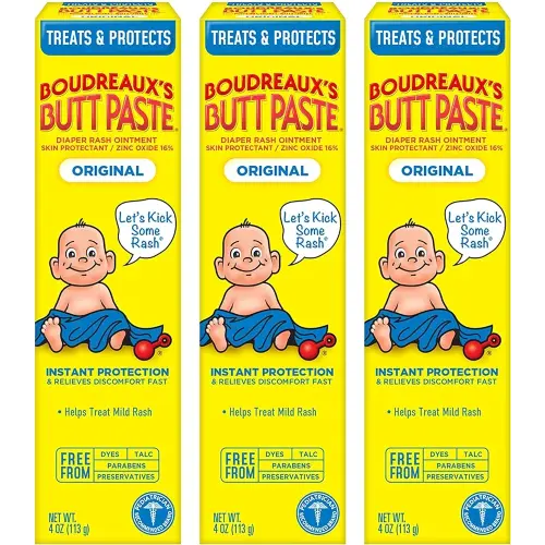 Boudreaux's Butt Paste Original Diaper Rash Cream, Ointment for Baby, 4 oz Tube, 3 Pack
