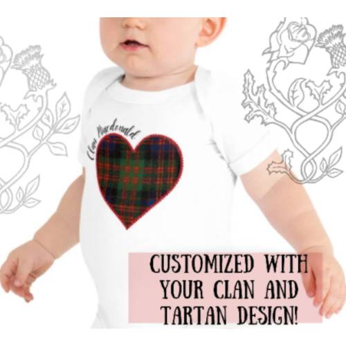 Scottish tartan baby shirt, Personalized Clan and Tartan Baby Bodysuit, Scottish Baby Gift, Custom Clan Tartan Baby, Scotland, Scottish