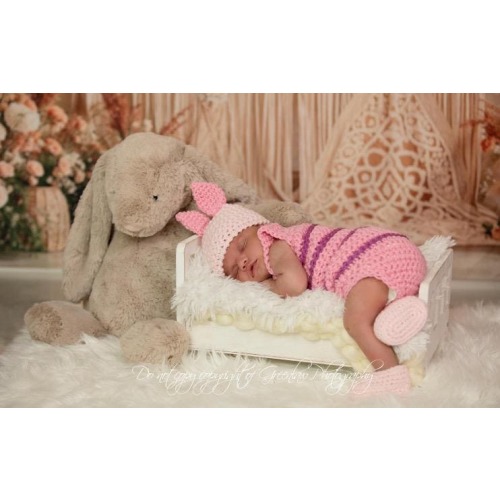 Piglet inspired crochet baby outfit. Pooh themed costume. Newborn size only. Fast shipping!