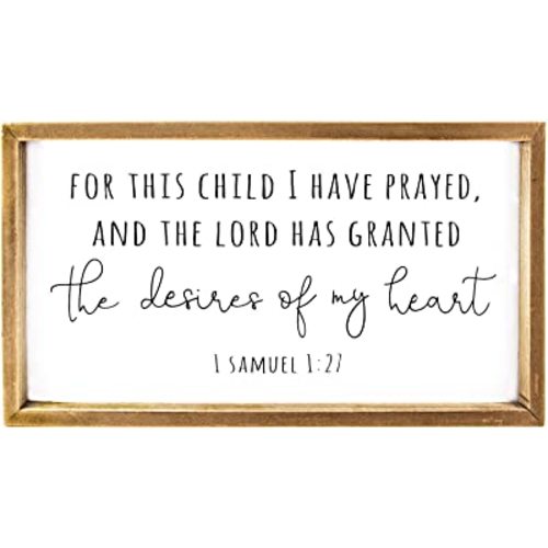 VILIGHT Wood Nursery Wall Decor for Girl and Boy - New Mom Gifts Framed Rustic Signs for Kids - For This Child, I Have Prayed - 16x8.6 Inches
