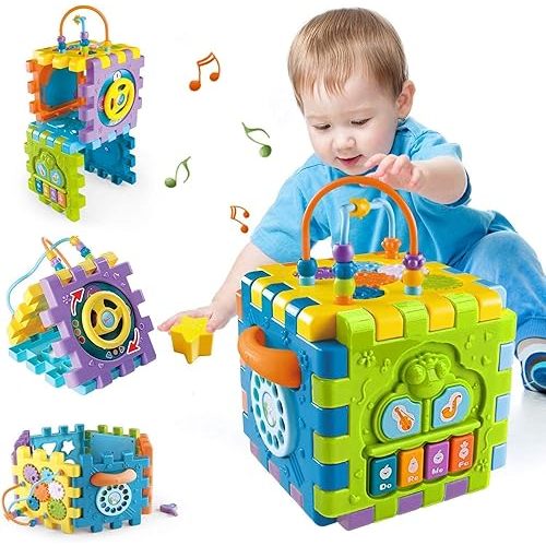 Activity Cube Baby Toys 6 to12 Months,Early Educational Music Light Up Baby Toys for 6 12 18 Months,1 Year Old Baby Toys Play Center, Montessori Toys for 1 2 3 Years Old Boys Girls