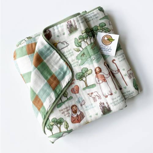 The Good Shepherd Double sided Muslin 8 Layer Quilt | Catholic gift | Catholic blanket | Baby Blanket | Baptism