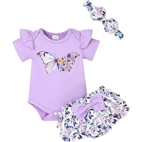 Baby Girl Summer Clothes Infant Newborn Cute Outfits Ruffle Romper + Shorts +Headband 3pcs Short set 0-18 Months