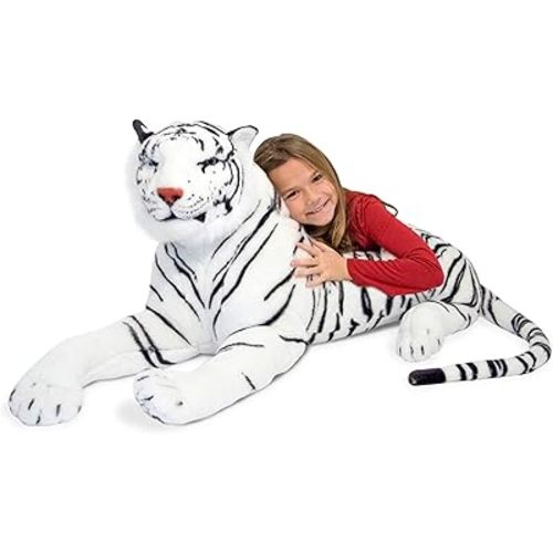 Melissa & Doug Giant Siberian White Tiger - Lifelike Stuffed Animal (over 5 feet long) - Extra Large, Plush Lifesize Tiger For Ages 3+