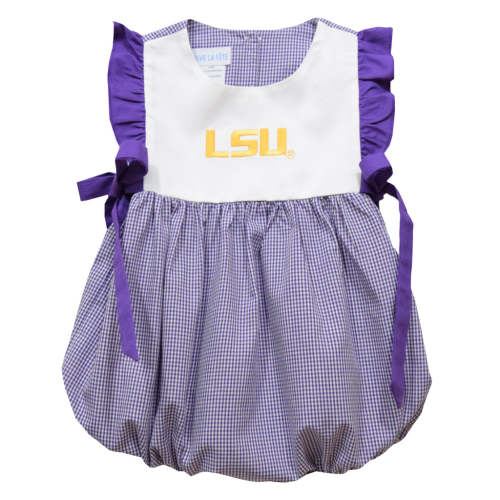 LSU Tigers Embroidered Purple Gingham Girls Bubble