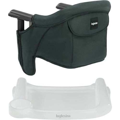 Inglesina Fast Table Chair - Dark Green + Fast Dining Tray - Portable Baby High Chair - for Babies & Toddlers up to 37 lbs -Fits Tables 0.8'' to 3.5'' Thick -Compact & Easy to Use -Travel Bag Included