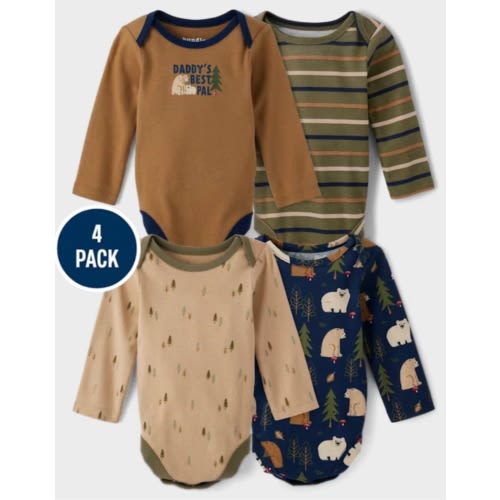 Baby Boys Long Sleeve Bear Bodysuit 4-Pack - BLUE | The Children's Place
