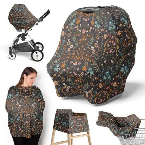 Sweet Jojo Designs Girl 5-in-1 Multi Use Baby Nursing Cover Boho Floral Wildflower Black Orange Blue And Green