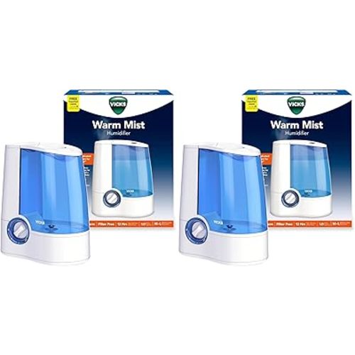 Vicks Warm Mist Humidifier Filter‑Free 1 Gal Tank,Auto Shut‑Off,Night Light,VapoPad and VapoSteam Compatible,(Pack of 2)