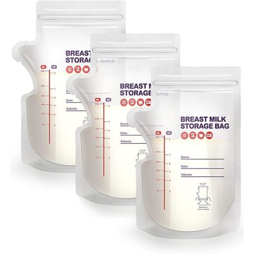 dearlomum BPA-Free Breastmilk Storage Bags - 120 Pcs, 8 Ounce, Self-Standing with Pour Spout, Space-Saving Flat Profile, Ideal for Convenient Breastfeeding and Milk Storage, Refrigeration & Freezing