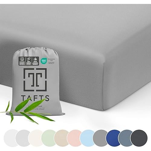 Crib Sheets by Tafts, 100% Viscose derived from Bamboo Fitted, Girls, Boys & Unisex, 8 Inch Deep Pocket, Standard Crib & Toddler Mattress, Cooling, Soft, 360 Elastic, Lifetime Quality, (28 x 52 Grey)