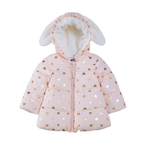 Rokka&Rolla Infant Toddler Girls' Fleece Puffer Jacket-Baby Warm Winter Coat, Color: Pink heart, Size: 9-12 months