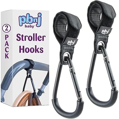 Stroller Hooks for Hanging Diaper Bags - Mommy Stroller Clip and Stroller Accessories Organizer Hook - Large Carabiner Clips for Mom Purse Shopping Grocery Bag and Accessory - (2 Pack) (Clips)