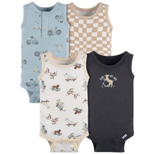 Gerber Baby Boys' 4-pack Sleeveless Onesies Bodysuits, Blue Bike, 24 Months