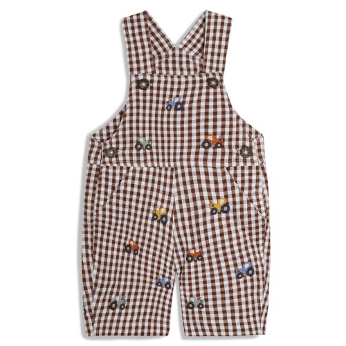 Embroidered Cotton Seersucker Overalls