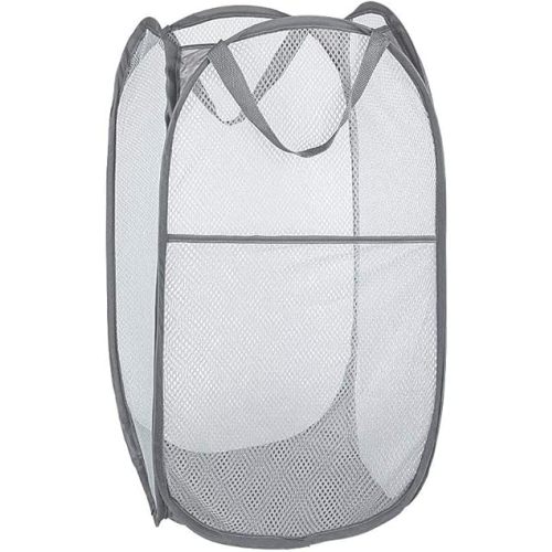Larpur Popup Mesh Laundry Basket, Collapsible Laundry Hamper Portable Clothes Washing Laundry Hamper with Reinforced Carry Handles for Home, Dormitories, Travel, Apartments (Grey)