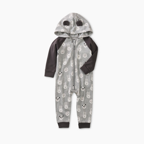 Tea Collection Panda Ears Hooded Baby Romper - Animal Buns, 3-6M