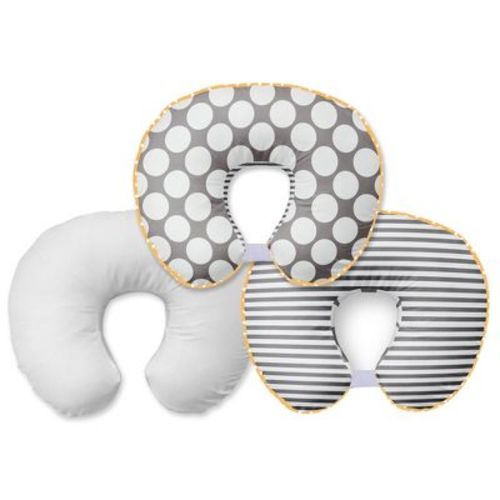 Bacati - 3 pc Dots/Pin Stripes Grey/Yellow Hugster Feeding & Infant Support Nursing Pillow
