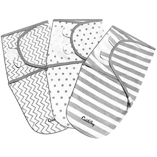 CuddleBug Adjustable Baby Swaddle Blanket & Wrap (Spots & Stripes), Pack of 3 (Small/Medium 0-3 Months Old)