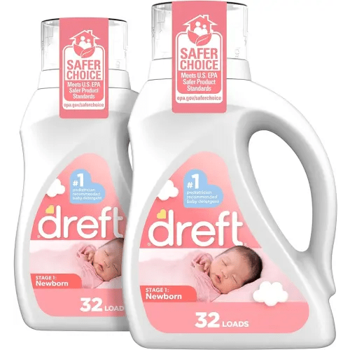 Dreft Newborn Baby Liquid Laundry Detergent, Gentle on Sensitive Skin, HE Compatible, 2 Pack, 32 Loads Each, Baby Laundry Detergent, Newborn Essentials